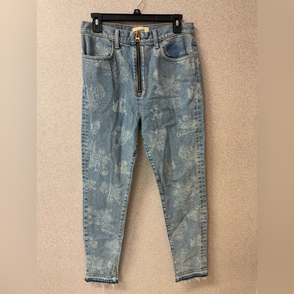 Baldwin Women Sz 28 Blue‎ Harley Rose Floral Zip Up High Rise Skinny Denim Jeans